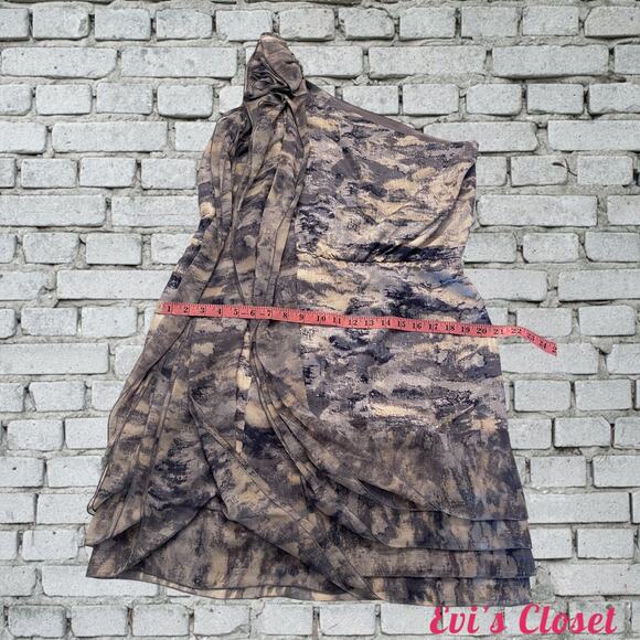 NWT Max Azria Women's One Strap Ruffled Mini Dress Grey/Blue. 100% Silk. Size  L - Picture 9 of 9